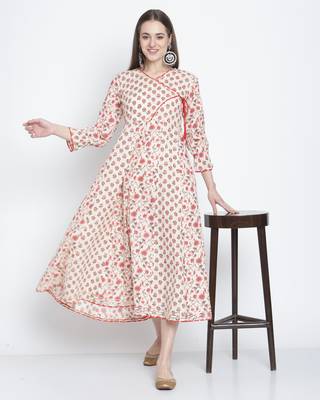 Off-white printed cotton ethnic-kurtis 5