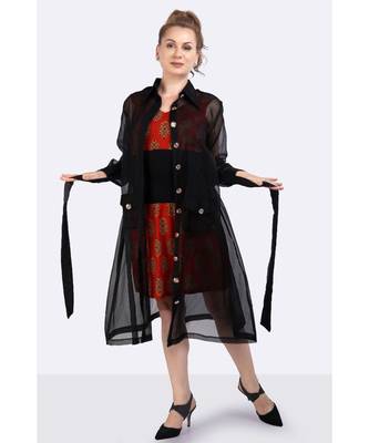 Black Poly Organza Trench Coat 1