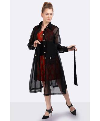 Black Poly Organza Trench Coat 2
