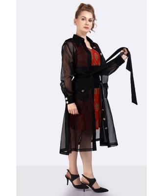 Black Poly Organza Trench Coat 3
