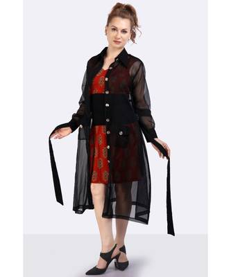 Black Poly Organza Trench Coat 4