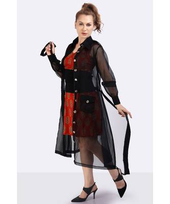 Black Poly Organza Trench Coat 5