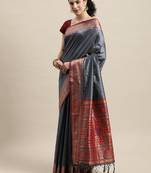 Grey woven silk blend saree with blouse
