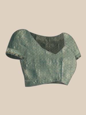 Green woven silk blend saree with blouse 3