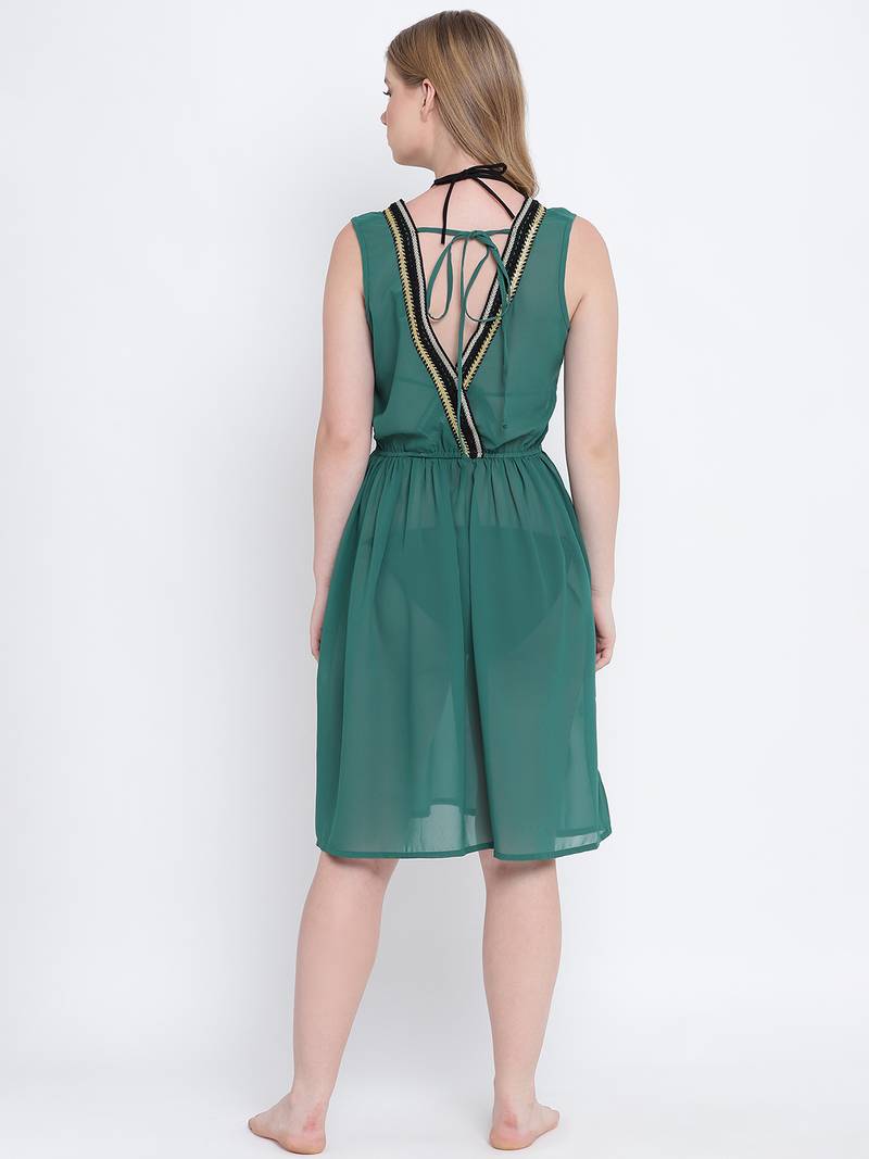 Playful combat green lace design beachwear Dress