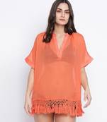 Tappy orange fringes design  women beachwear dress