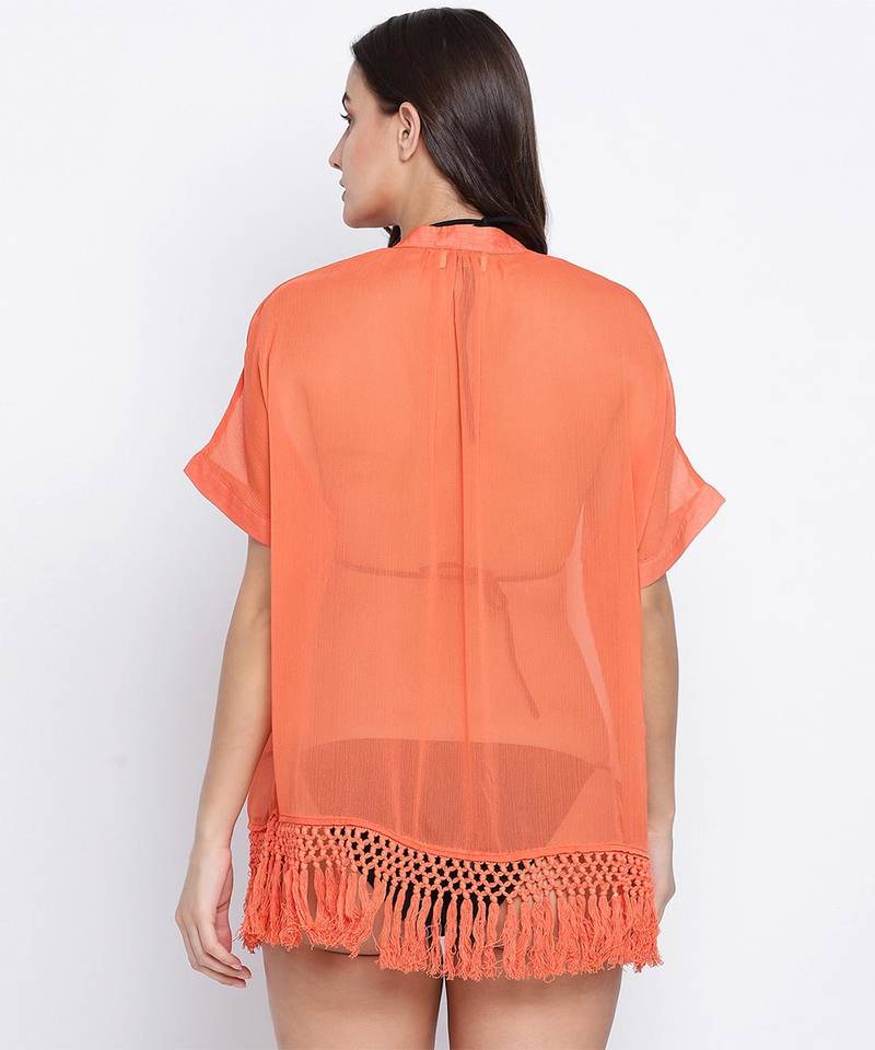 Tappy orange fringes design  women beachwear dress