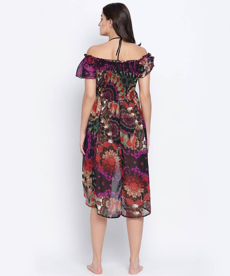 Fusion majestic multicolor printed  women beachwear Dress