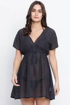 Galaxy black Flower Mesh  tie knot women beach dress