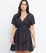 Galaxy black Flower Mesh  tie knot women beach dress