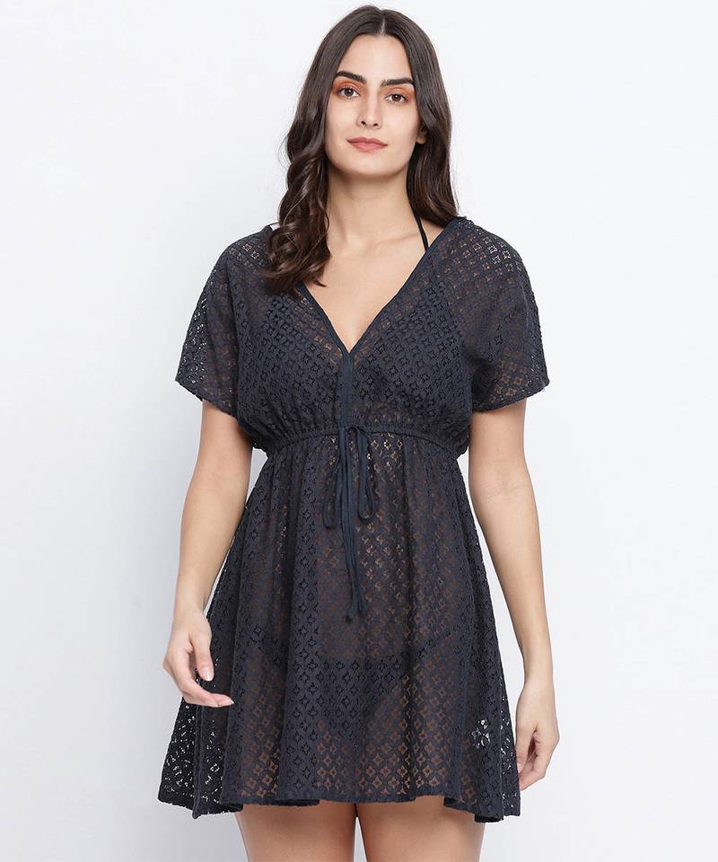 Galaxy black Flower Mesh  tie knot women beach dress