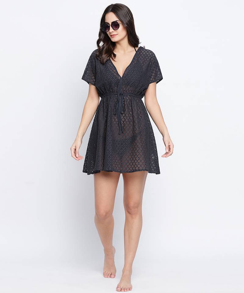 Galaxy black Flower Mesh  tie knot women beach dress