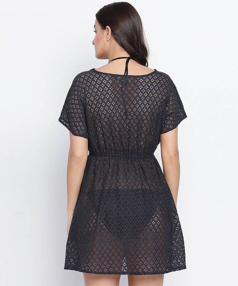 Galaxy black Flower Mesh  tie knot women beach dress