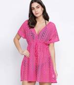 Stardust Flower Mesh pink tie knotted women beachdress