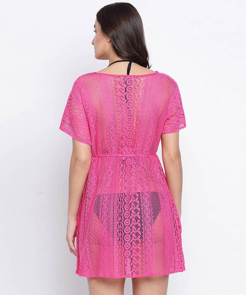 Stardust Flower Mesh pink tie knotted women beachdress