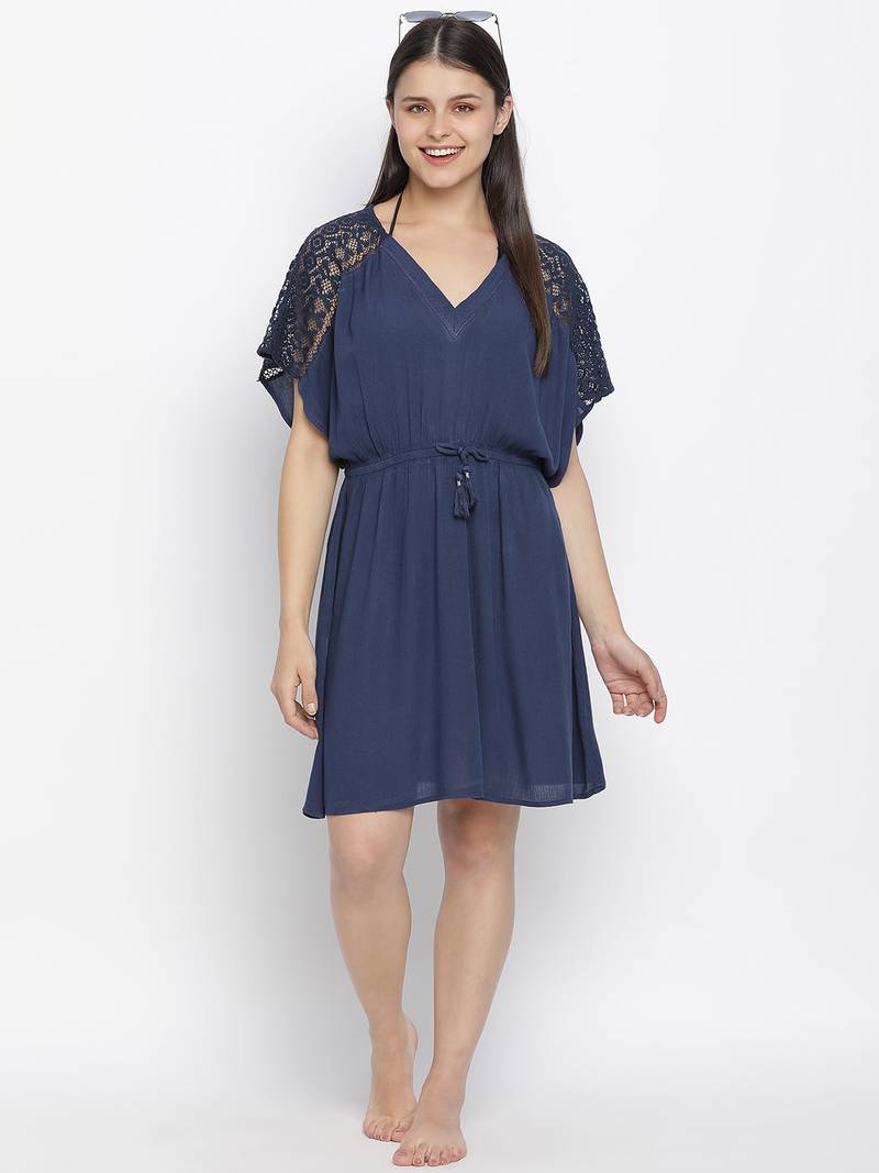 Combel solid blue becahwear kaftan