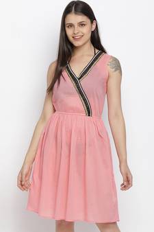 Coral pink elasticated women beachdress