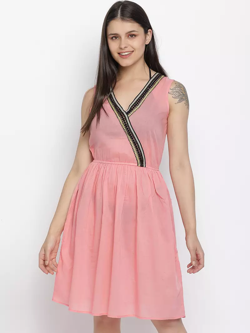 Coral pink elasticated women beachdress
