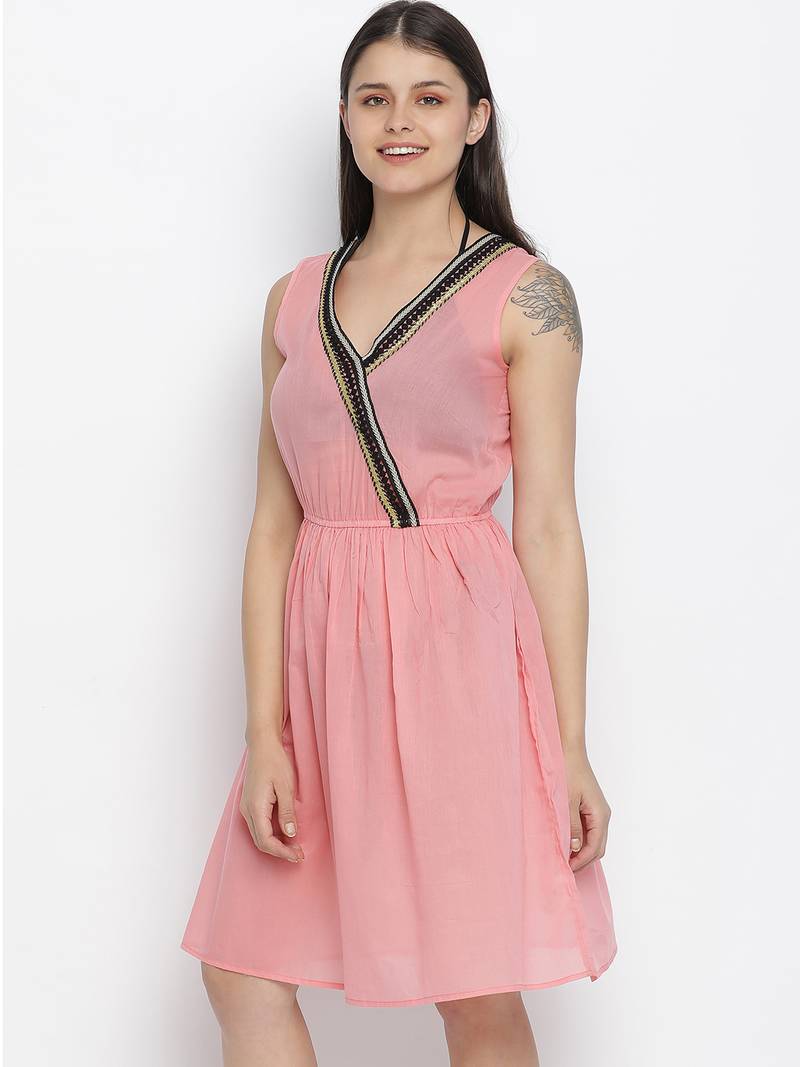 Coral pink elasticated women beachdress