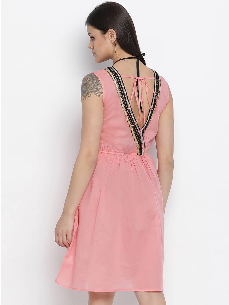 Coral pink elasticated women beachdress