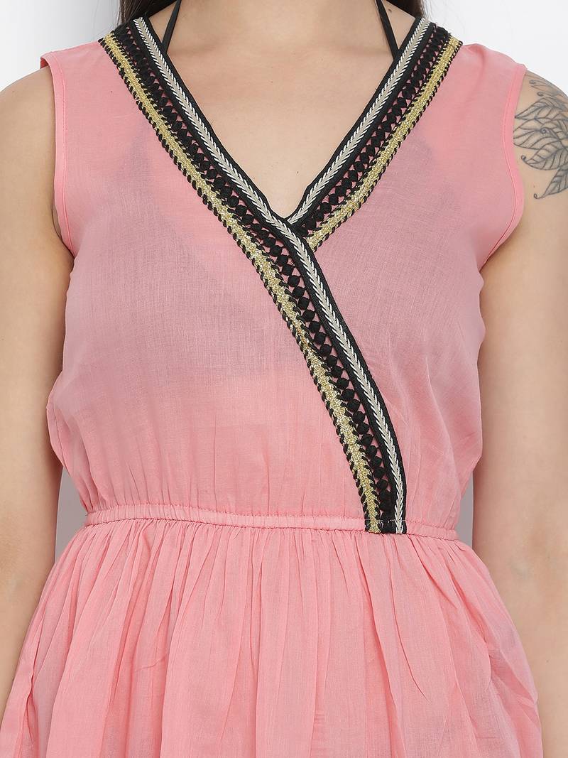 Coral pink elasticated women beachdress