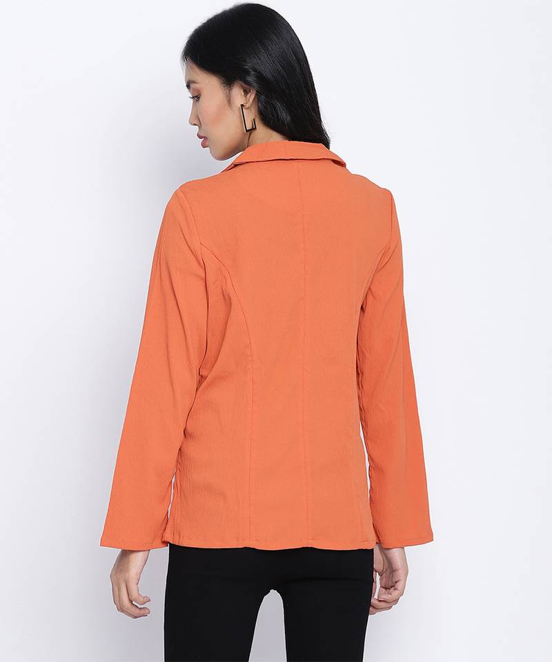 Rara solid orange women blazer jacket