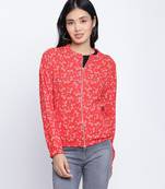 Sharp red printed women bomber jacket
