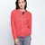 Sharp red printed women bomber jacket