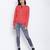 Sharp red printed women bomber jacket