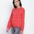 Sharp red printed women bomber jacket