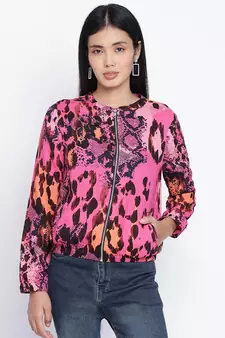 Rellish mutlicolor animal print women bomber jacket