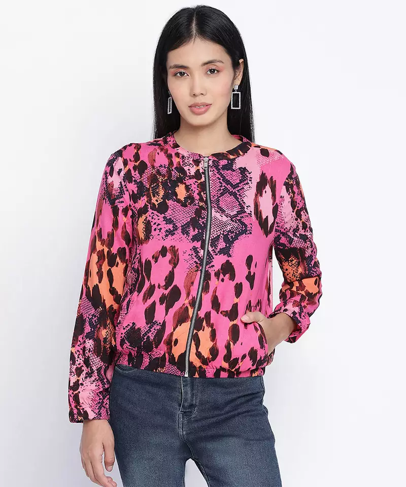 Rellish mutlicolor animal print women bomber jacket
