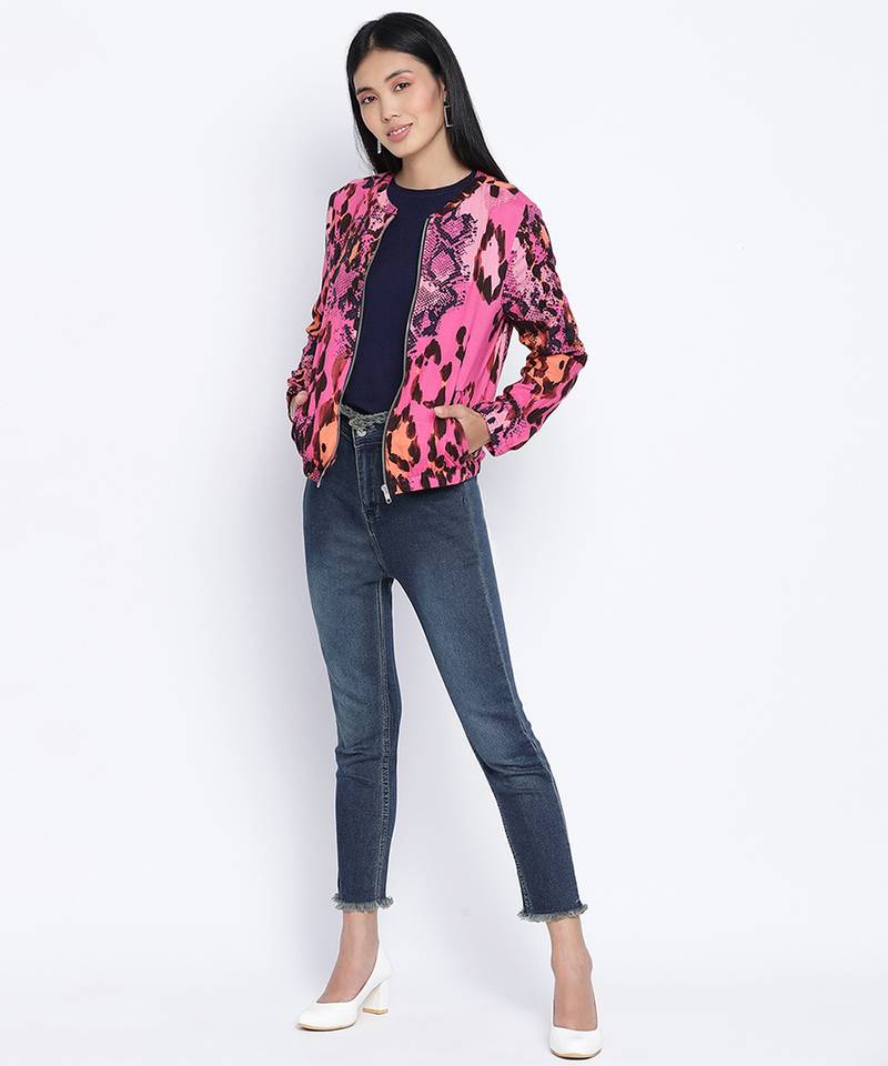 Rellish mutlicolor animal print women bomber jacket