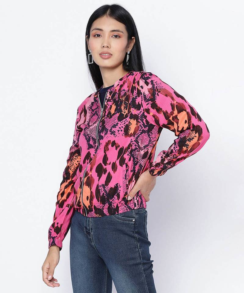 Rellish mutlicolor animal print women bomber jacket