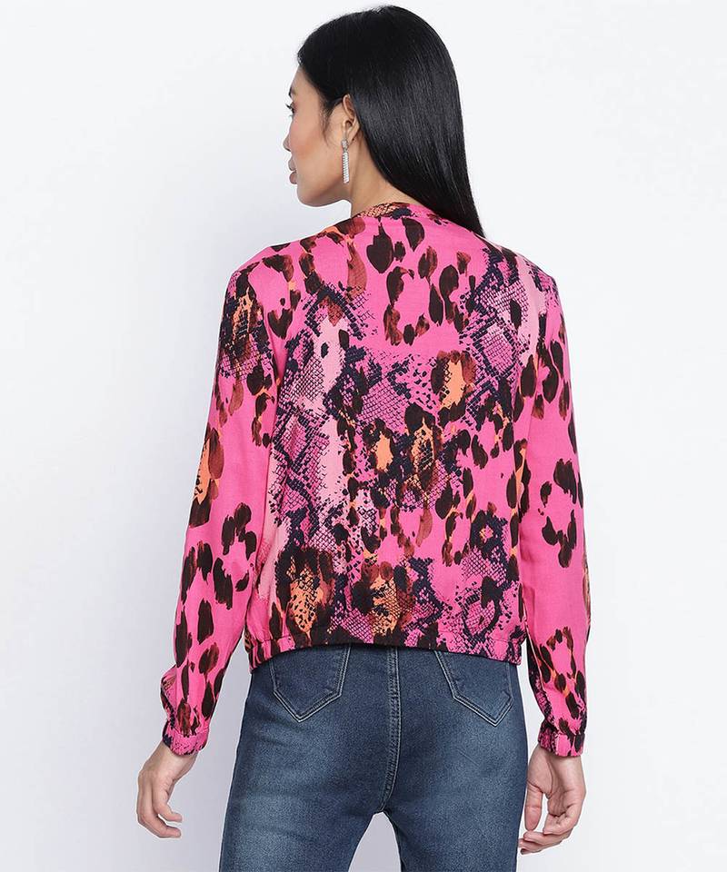 Rellish mutlicolor animal print women bomber jacket