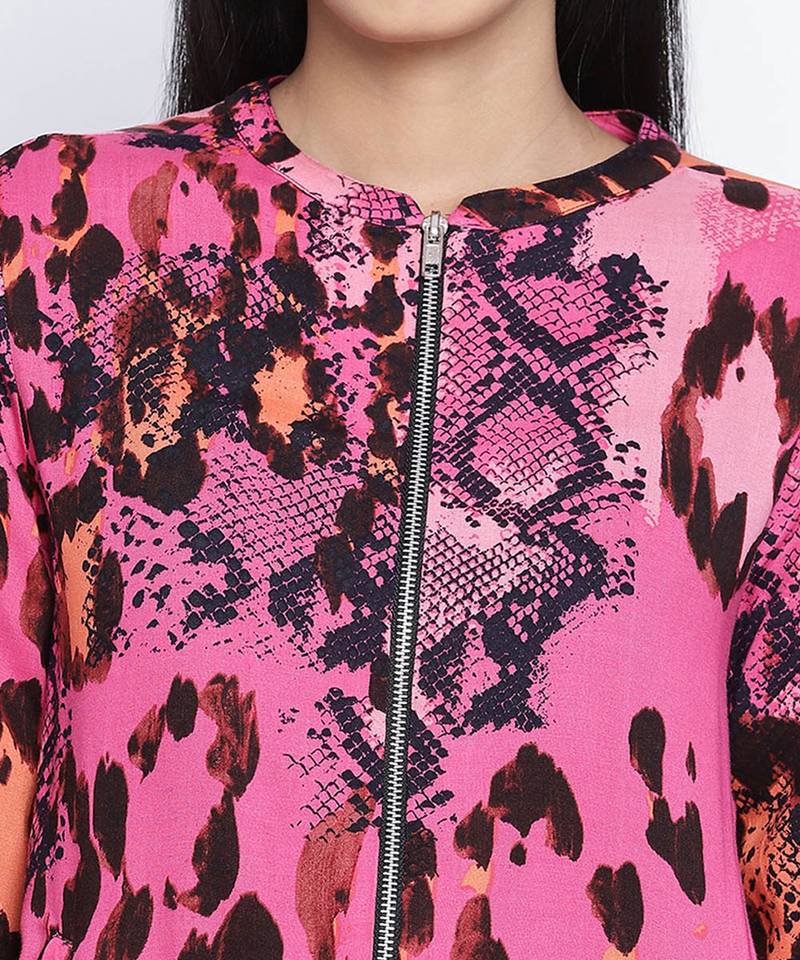 Rellish mutlicolor animal print women bomber jacket