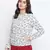 Qalazic white floral print women bomber jacket