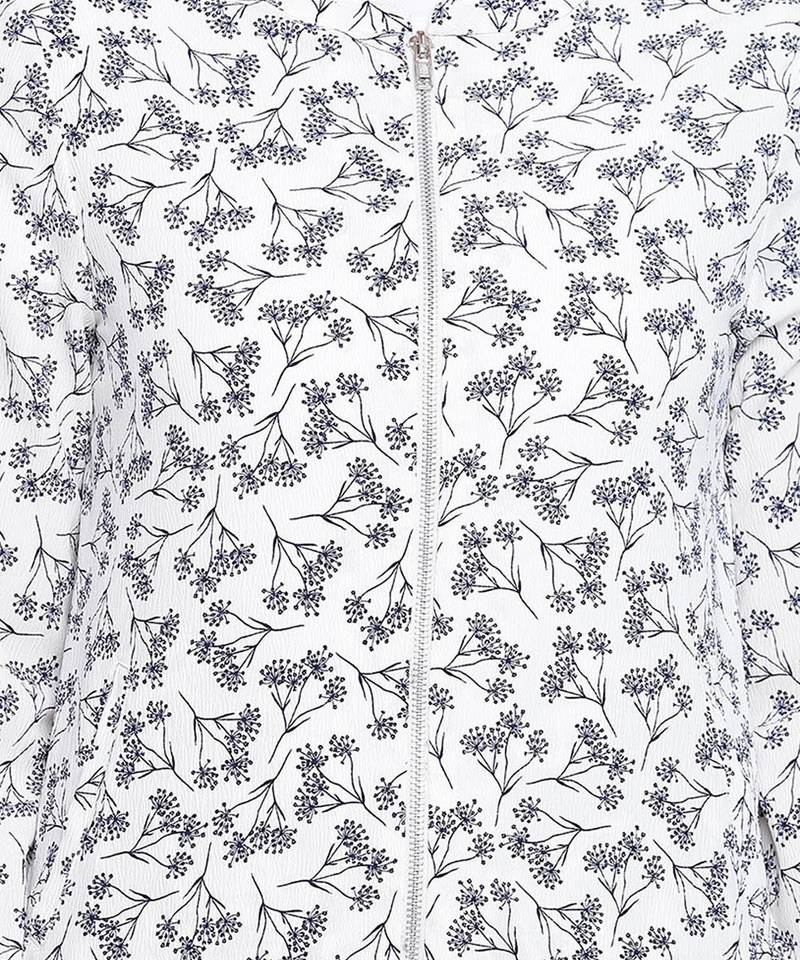 Qalazic white floral print women bomber jacket