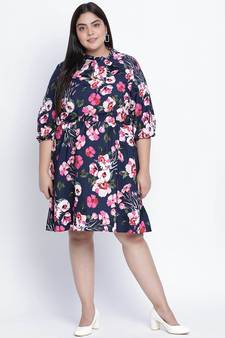 Chic blee muticolor forallic plus size tie knot dress