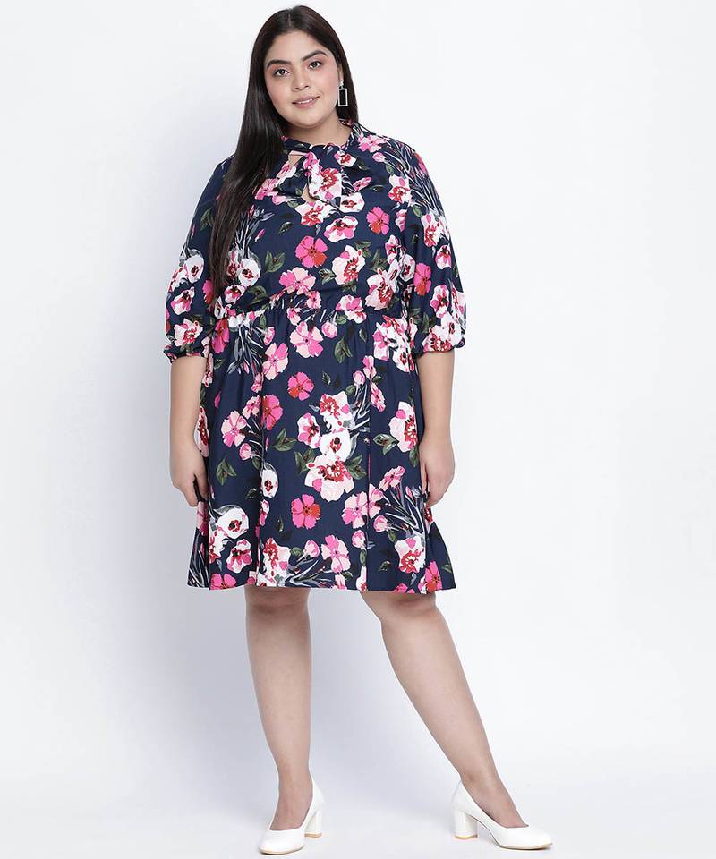 Chic blee muticolor forallic plus size tie knot dress