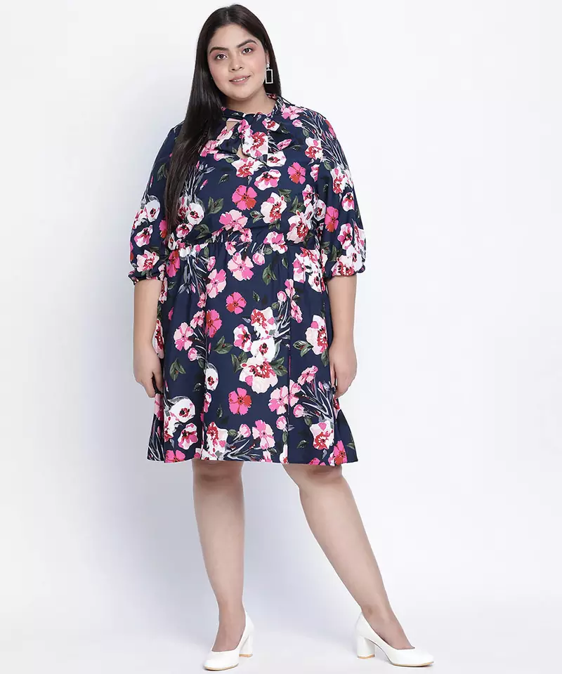 Chic blee muticolor forallic plus size tie knot dress