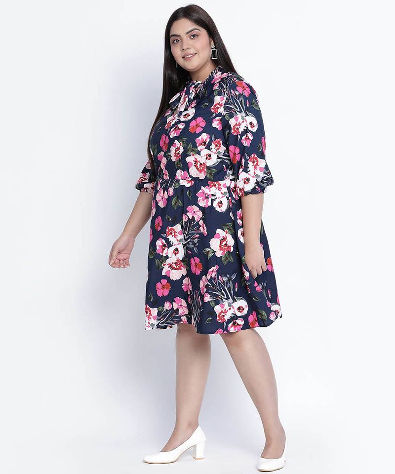 Chic blee muticolor forallic plus size tie knot dress