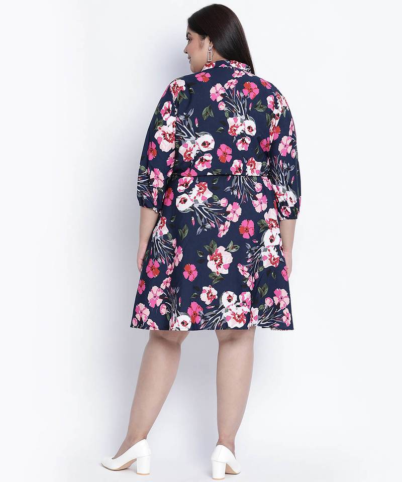 Chic blee muticolor forallic plus size tie knot dress