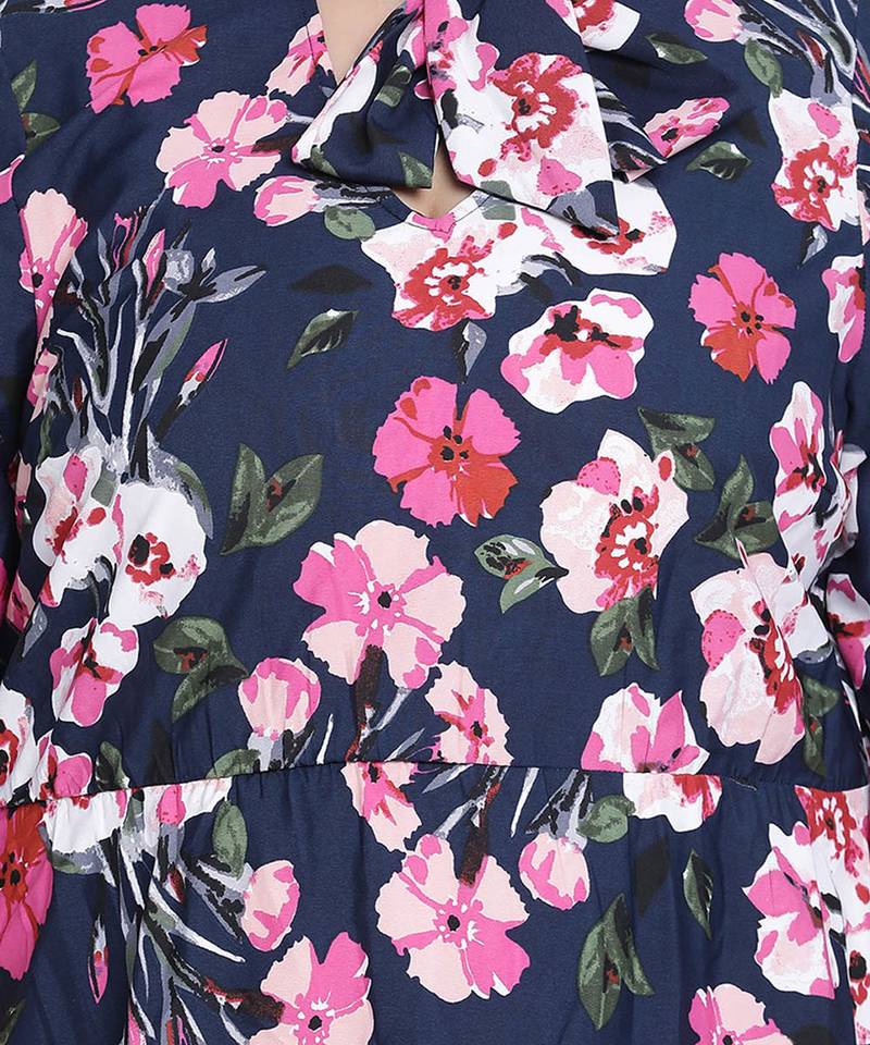 Chic blee muticolor forallic plus size tie knot dress