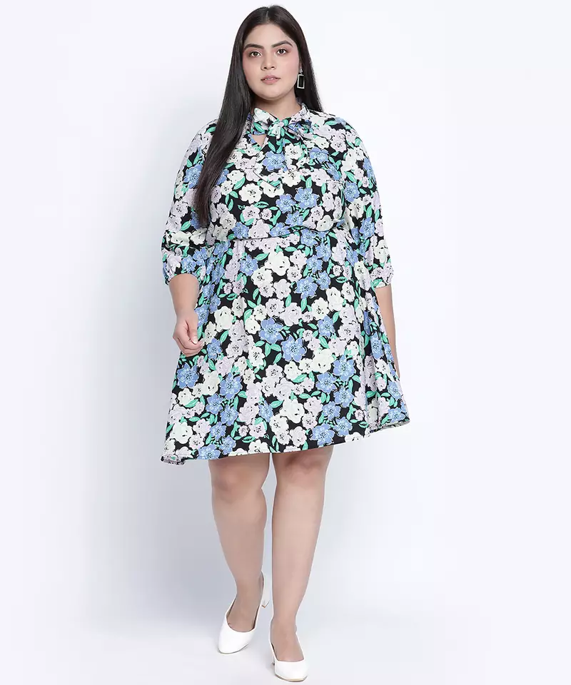 Drama mellz floral print plus szie tie knot dress
