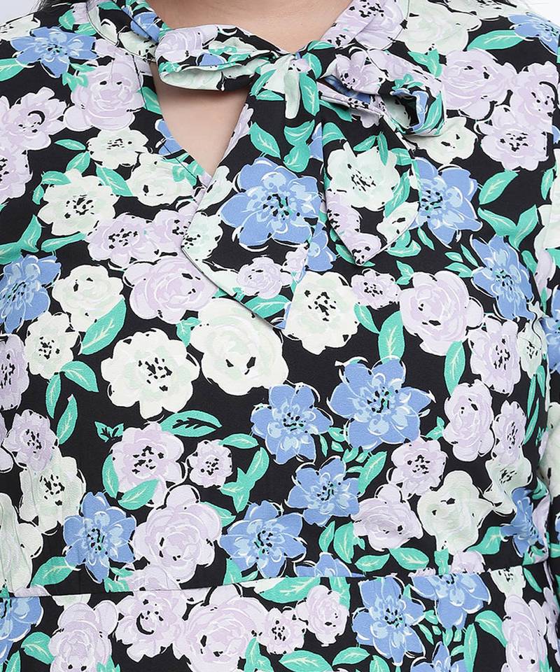 Drama mellz floral print plus szie tie knot dress