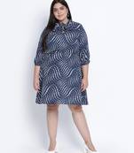 Popper black graphic print plus size tie knot dress