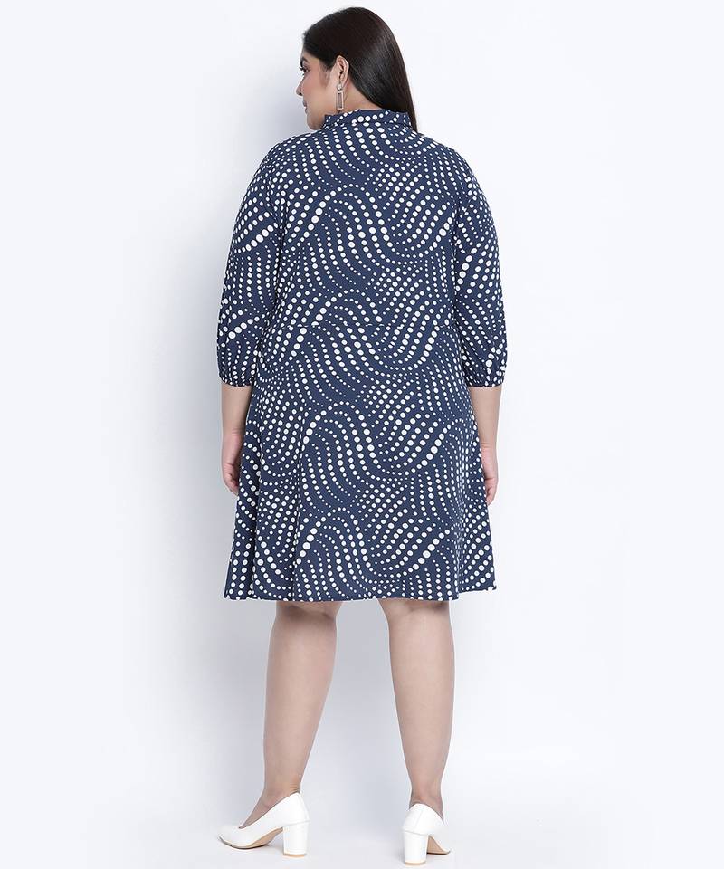 Popper black graphic print plus size tie knot dress