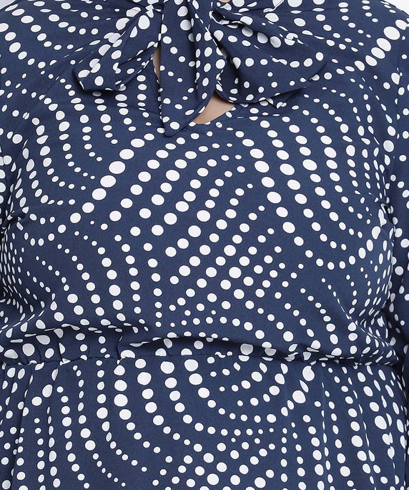 Popper black graphic print plus size tie knot dress