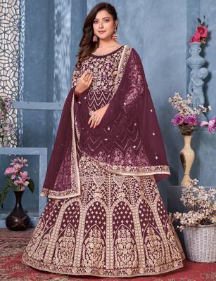 Purple embroidered net salwar 1
